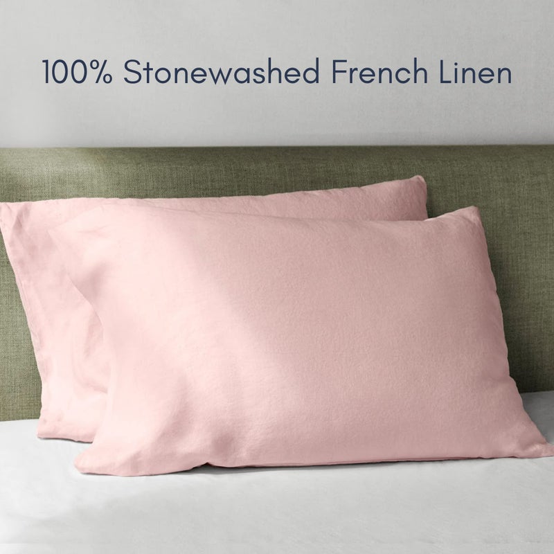 Baloo 100% French Linen Pillowcases â€“ Set of 2 (Blush Pink - 20"x30" - Standard Size) | Cooling, Soft & Durable | Machine Washable & Dryer Safe | Oeko-TEXÂ® Standard 100 Certified - Image 2